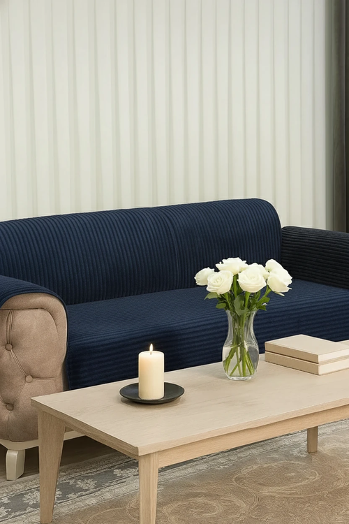 کاور مبل مخمل راه راه طوسی تیره ایده گالری3